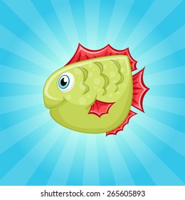 Little cute green fish with red fins