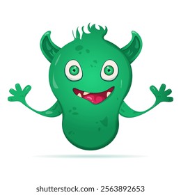 Little cute green monster. Emotional monster. Children's illustration. Character on a white background.