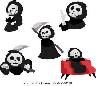 little cute grim reaper chill out in halloween festival