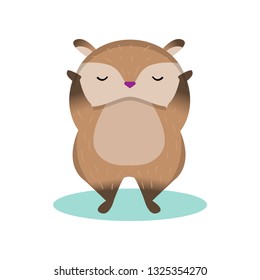 Little cute hamster restoring breathing, doing spiroexercises isolated on white background