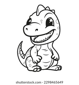 Pequeño lindo y feliz dino. "Dinosaurio infantil para libro de colorear. Ilustración del vector aislada en un fondo blanco