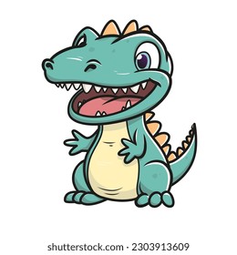 Little cute happy dino. Kid dinosaur for stickers or t-shirts. Vector illustration isolated on a white background