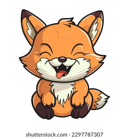 Little cute happy fox. ``Vector illustration isolated on a white background 