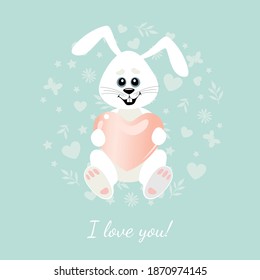 Little cute hare with a heart. Template for postcards, flyers, banners.