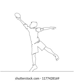 little cute having fun and playing American football. American football player. One line. Drawing