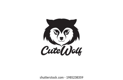 little cute head wolf black logo symbol icon vector graphic design illustration
