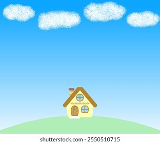 Little  Cute House on a Hill under Blue Sky