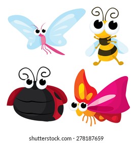 Little cute insects cartoon vector illustrations.