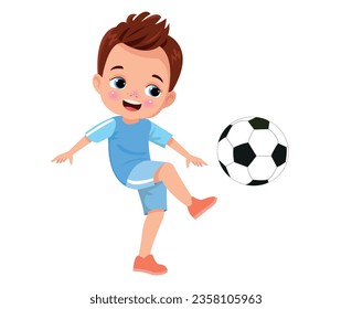little cute kid play football