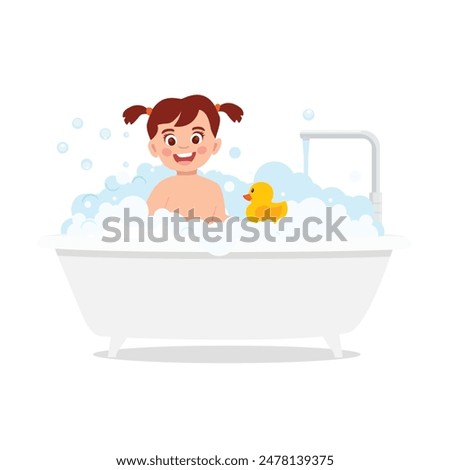 Little cute kid take a bath in the bathtub. Vector illustration