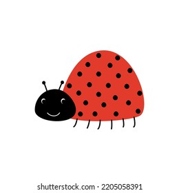 LITTLE CUTE KIDS CARTOON LADYBUG CARTOON CHARACTER RED WITH BLACK DOTS ISOLATED ON WHITE