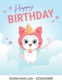 Little cute kitten birthday card