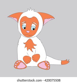 Little cute kitten. Cartoon, shy, sad animal cat with big ears. 