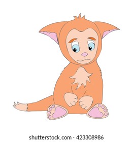 Little cute kitten. Cartoon, shy, sad animal cat. 