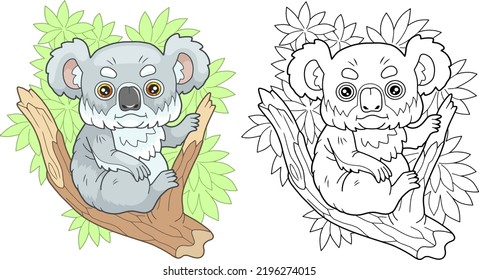 little cute koala, coloring book for children, cartoon illustration