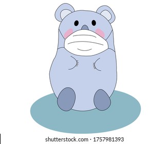 Little cute koala with the mask on white background