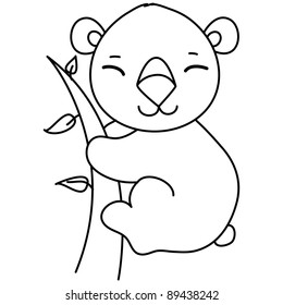 little cute koala on the tree,  cartoon, line art, coloring