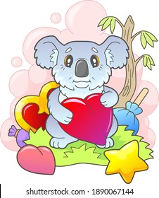 little cute koala sitting on the grass, funny illustration