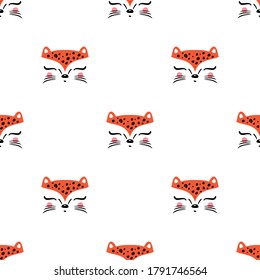 Little cute leopard cat Seamless Pattern for kids. Doodle kitten face. Cat head. Cartoon Animal Vector illustration