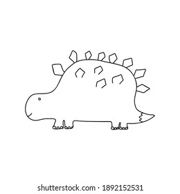 Little cute line dinosaur. Vector illustration for coloring drawing image cartoon. Kids dino image isolated on white. Baby monster reptile for print, book, poster, banner.