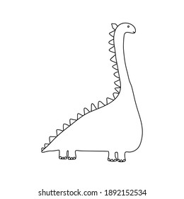 Little cute line dinosaur. Vector illustration for coloring drawing image cartoon. Kids dino image isolated on white. Baby monster reptile for print, book, poster, banner coloring.