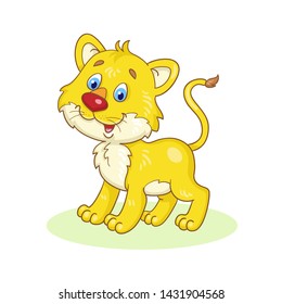 Little cute lion cub. In cartoon style. Isolated on white background. Vector illustration.