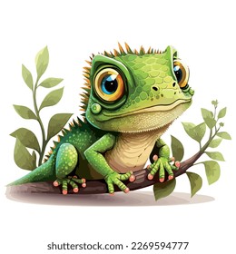 Little cute lizard, gecko. Little baby lizard, gecko. A friendly little lizard, a gecko with big eyes. Nice character graphics made in vector graphics. Illustration for a child.