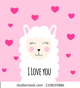 Little cute llama with heart for card and shirt design. I Love you concept. Vector Illustration EPS10