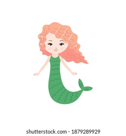 Little Cute Mermaid Isolated On White Stock Vector (Royalty Free ...