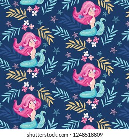 
Little Cute Mermaid Seamless Pattern Vector.