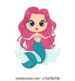 Little cute mermaid. Vector illustration for baby shower, greeting card, party invitation, fashion clothes t-shirt print..