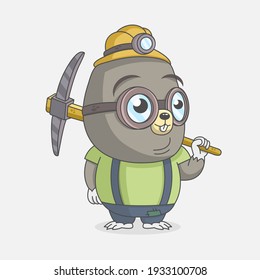 Little cute mole miner holding pickaxe   smiling  Design for print  emblem  t  shirt  party decoration  sticker mascot 
