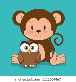 little cute monkey and owl characters