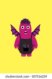 Little cute monster as barber and hairdresser character
vector illustration