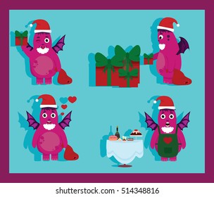 Little cute monster as Santa Claus
different pose and facial expressions vector set
Christmas and New Year celebration
