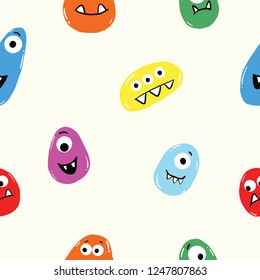 Little cute monsters colourful face expressions pattern