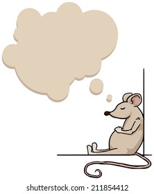 Little cute mouse, chilling, and thinking, with speech bubble ,vector illustration
