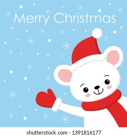 Little Cute Mouse in a red Santa s cap and scarf.