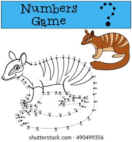 Little cute numbat sits and smiles. Educational game: Numbers game with contour. 