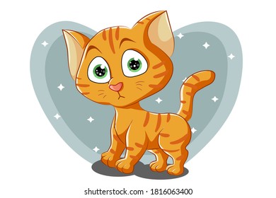 A little cute orange cat with green eyes, design animal cartoon vector illustration