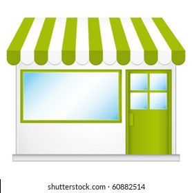 Little cute organic store shop. Vector icon.