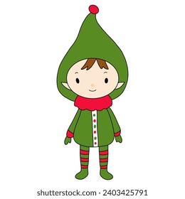 Little cute outine elf. Vector illustration.