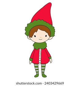 Little cute outine elf. Vector illustration.