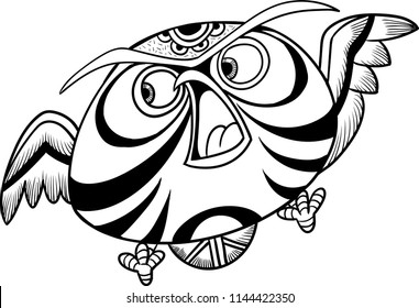 The little cute  owl .Hand drawn illustration, for books illustration, coloring, decoration, pattern, animals illustration.