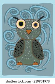 Little cute owl with wind in background