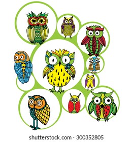 Little cute owl world - Set of various owls 