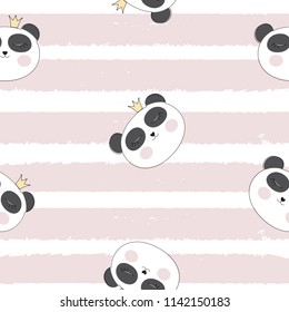 Little Cute Pamda Princess Seamless Pattern Background Vector Illustration EPS10