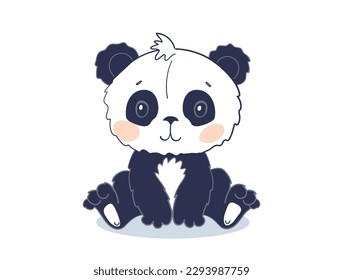 Little cute panda bear cub, sitting baby toy, vector flat cartoon illustration isolated on white background.