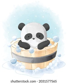 Little cute panda cartoon illustration, watercolor animals Isolated on white background, for cover book, print, baby shower, nursery decorations, birthday invitations, poster, greeting card 