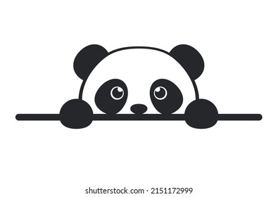 Little Cute Panda Face. Paws up over wall. Cartoon icon, Vector illustration